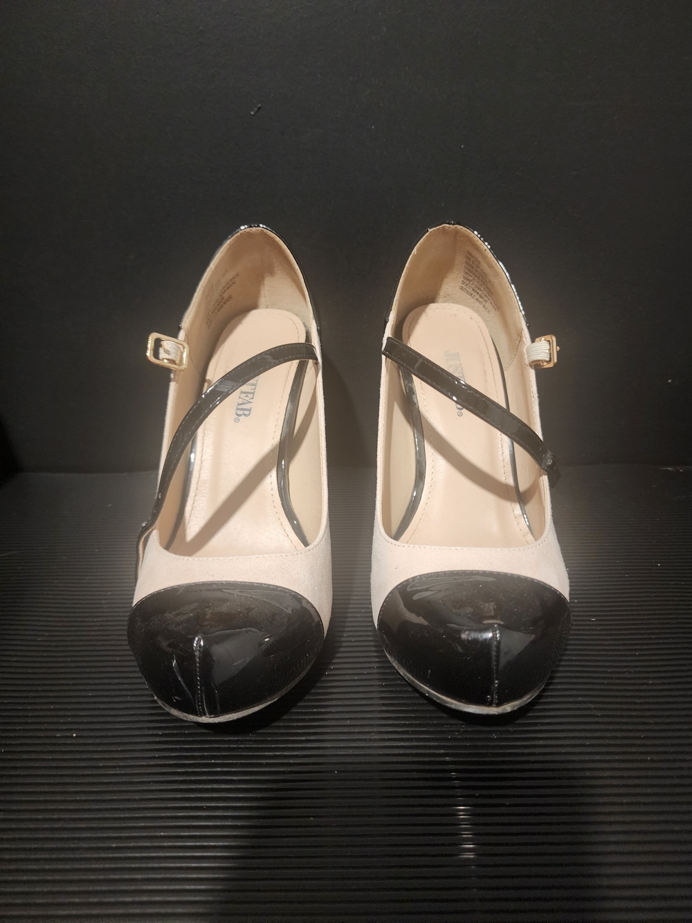 JustFab Two-Tone Mary Jane Heels in Black & Cream